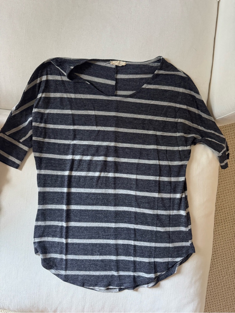 Lush Boutique Striped Gray and White Women's Short Sleeve Tee